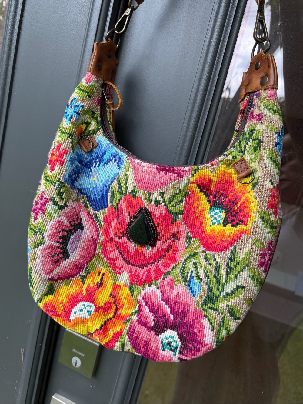 Floral Needlepoint Shoulder Bag in Multicolor